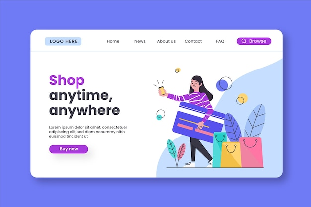 Flat design online shopping landing page template