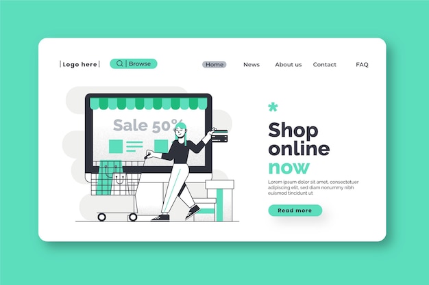 Flat design online shopping landing page template