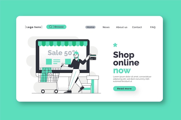 Vettore gratuito modello di landing page shopping online design piatto