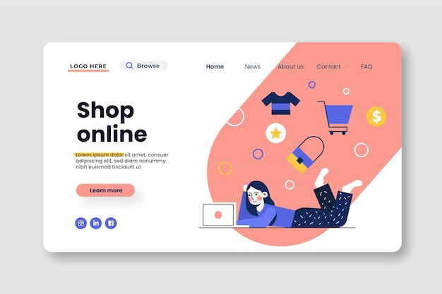 Flat design online shopping landing page template