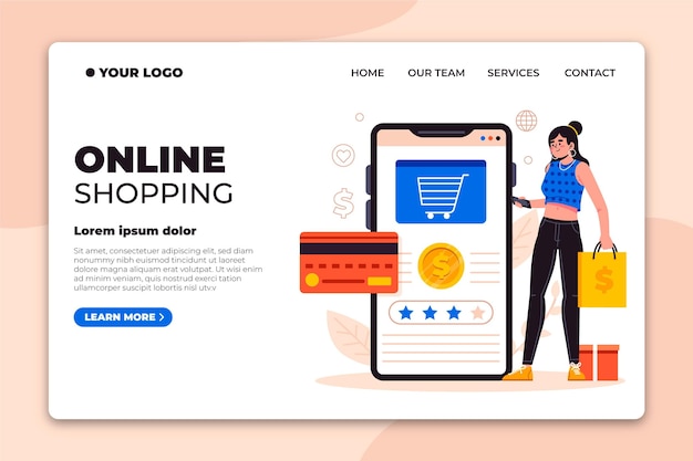 Free vector flat design online shopping landing page