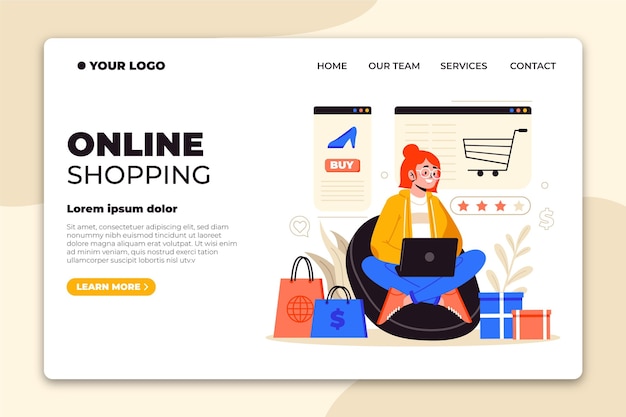 Free vector flat design online shopping landing page