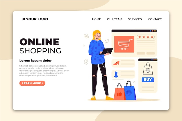 Free vector flat design online shopping landing page