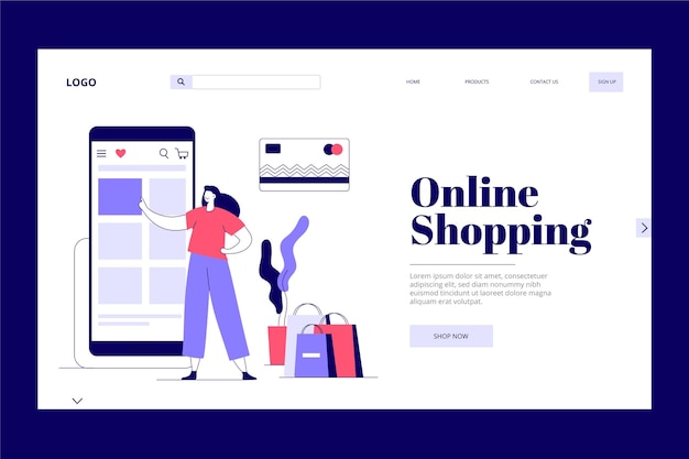 フラットなデザインのオンラインショッピングのランディングページ