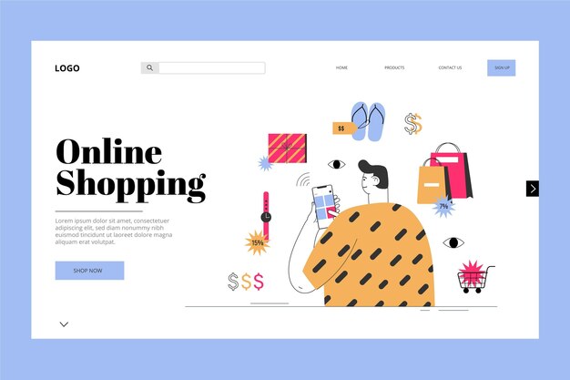 Free vector flat design online shopping landing page