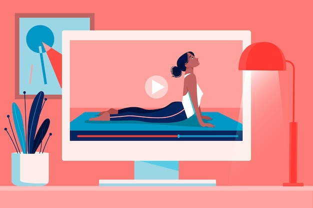 Free vector flat design online yoga class concept illustration