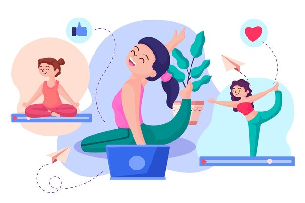 Flat design online yoga class concept