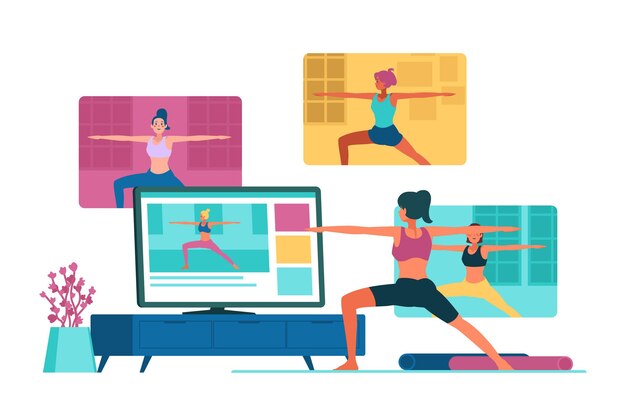 Flat design online yoga class concept