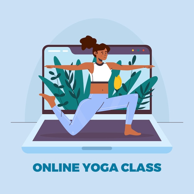 Vettore gratuito stile di lezione di yoga online design piatto