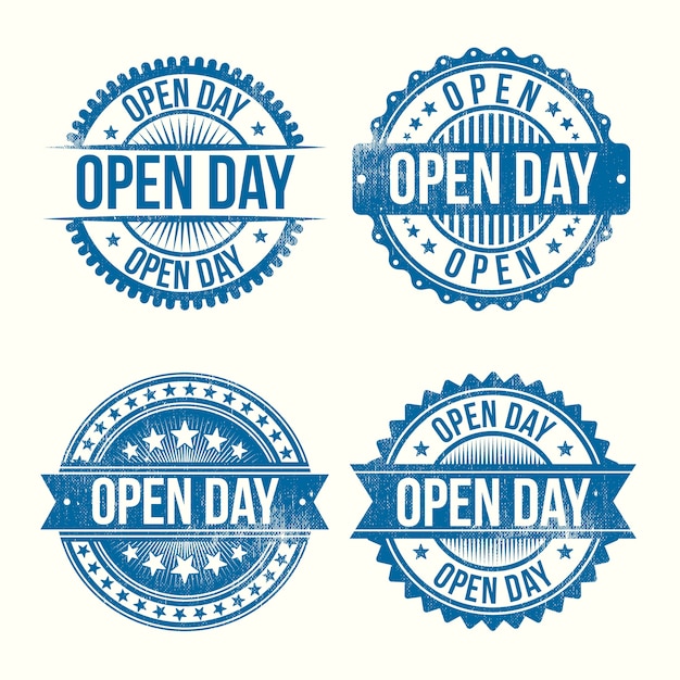 Vettore gratuito distintivi open day design piatto