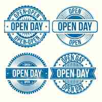 Free vector flat design open day badges