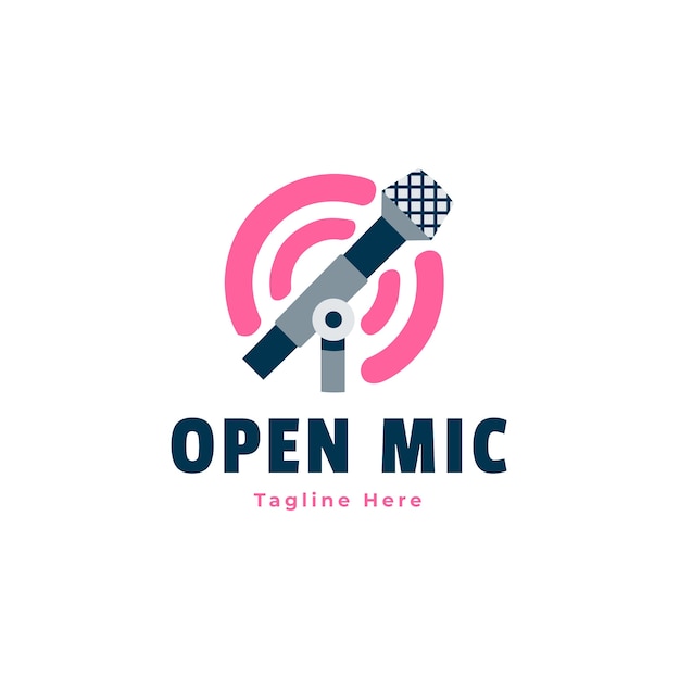 Flat design open mic logo
