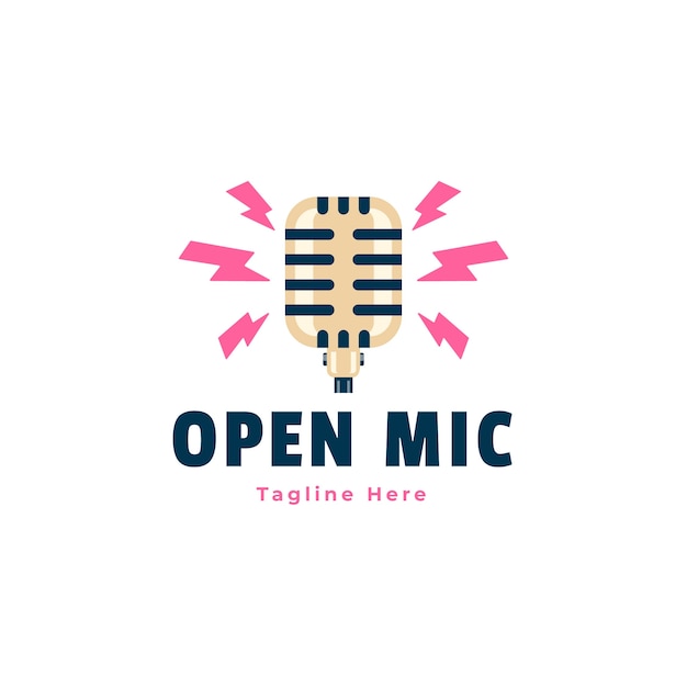 Flat design open mic logo