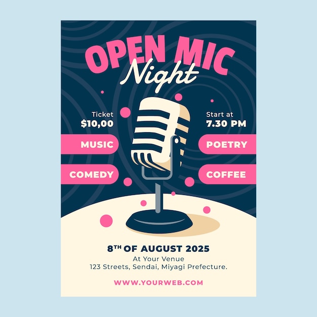 Free vector flat design open mic poster design