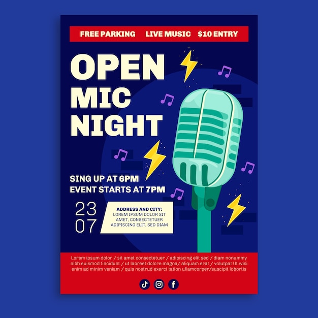 flat design open mic poster design
