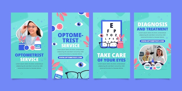 Free vector flat design optometrist instagram stories