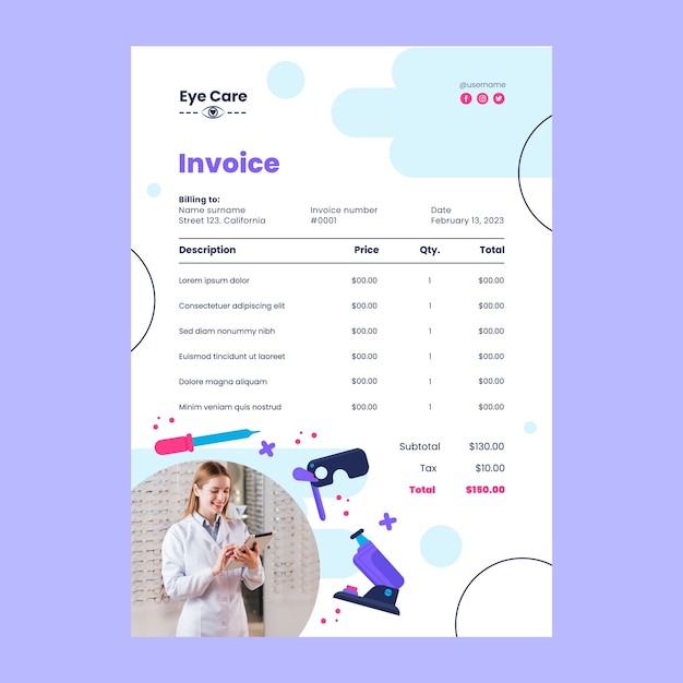 Free vector flat design optometrist invoice