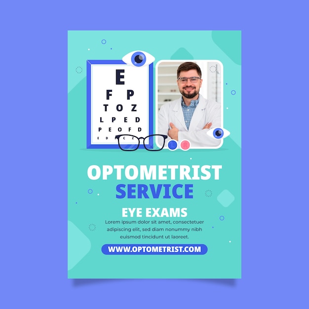 Vettore gratuito modello di poster optometrista design piatto