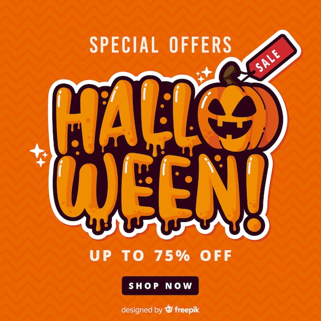 Vettore gratuito design piatto di vendita arancione di halloween