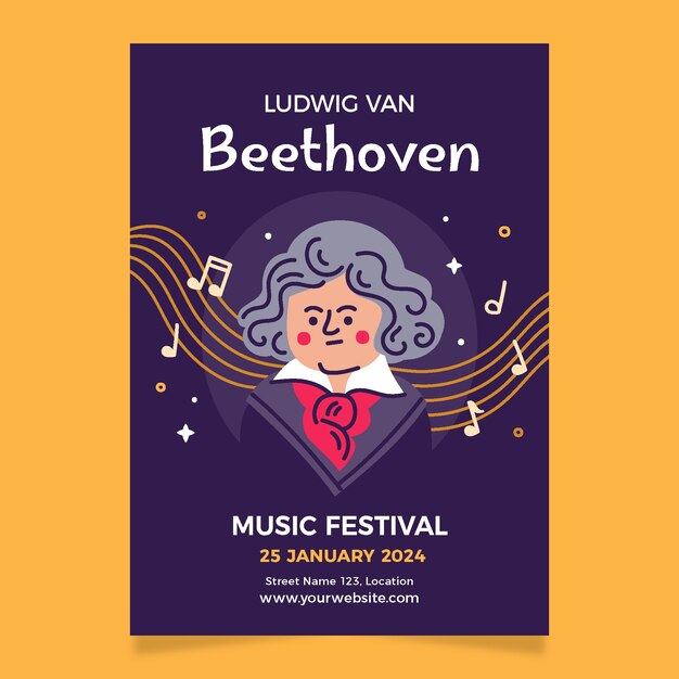 Шаблон плаката для концертного оркестра с плоским дизайном