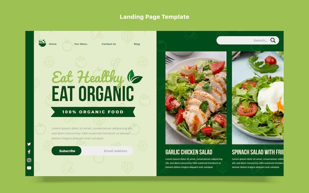 Flat design organic food landing page template