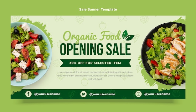 Vettore gratuito modello di banner di vendita di alimenti biologici design piatto