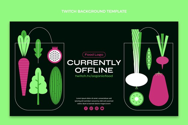 Flat design organic food twitch background