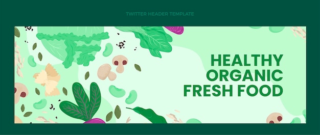 Free vector flat design organic food twitter header