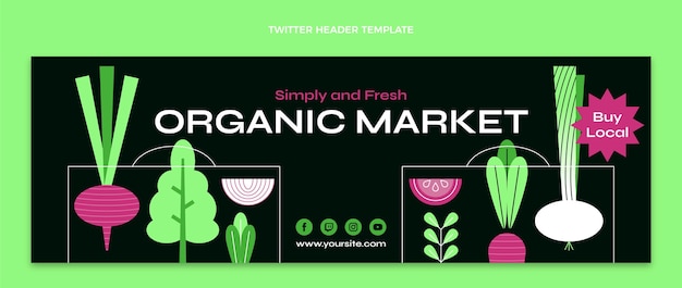Бесплатное векторное изображение Плоский дизайн заголовка в твиттере органического рынка