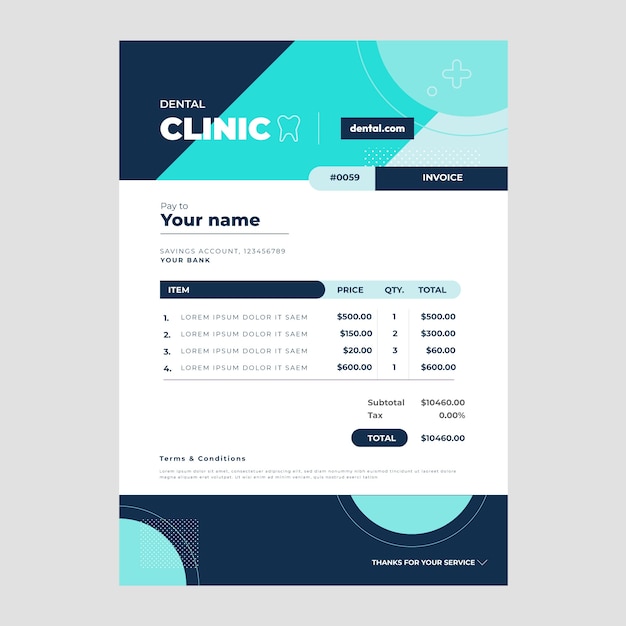 Flat design outline dental clinic invoice