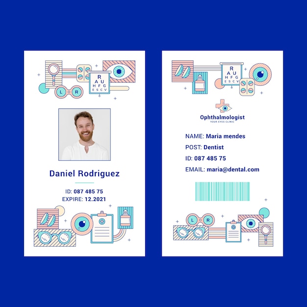 Free vector flat design outline ophthalmologist id card