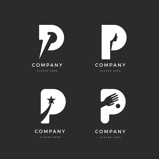 Плоский дизайн коллекции шаблонов логотипа p