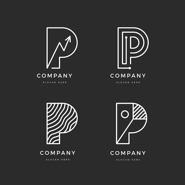 Free vector flat design p logo template collection