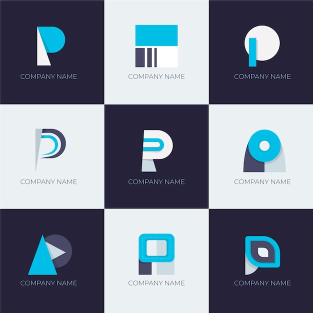 Плоский дизайн коллекции шаблонов логотипа p
