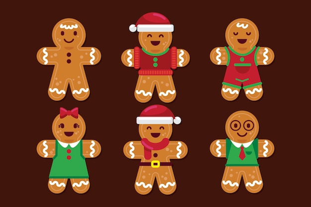 Free vector flat design pack of gingerbread men
