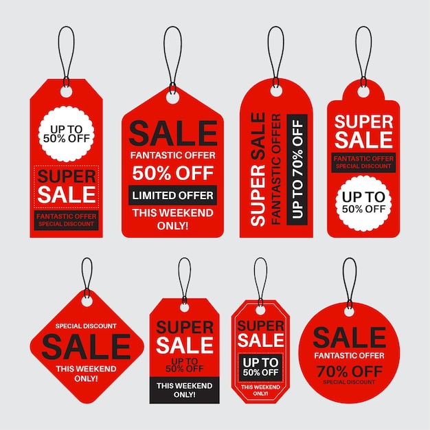 Free vector flat design pack of sales tags with discounts