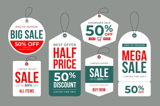 Flat design pack of sales tags