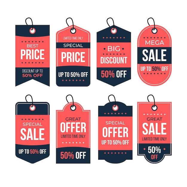Flat design pack of sales tags