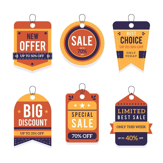 Flat design pack of sales tags