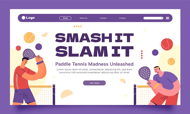 Free vector flat design paddle tennis landing page