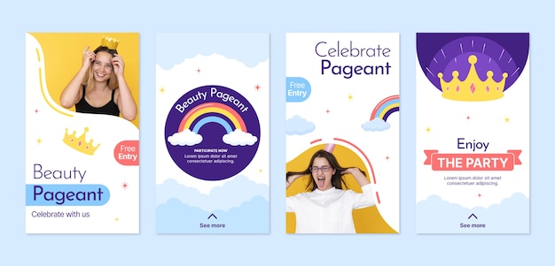 Free vector flat design pageant instagram stories