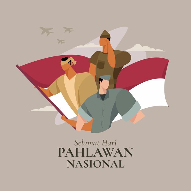 Flat design pahlawan heroes’ day illustration