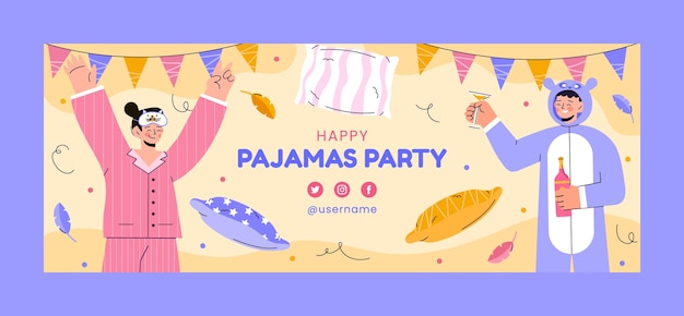 Vettore gratuito modello di copertina facebook per feste in pigiama dal design piatto