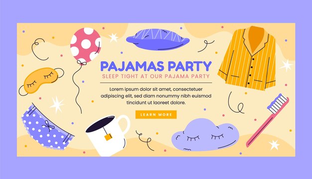 Flat design pajamas party horizontal banner