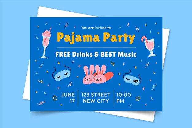 Flat design pajamas party invitation template