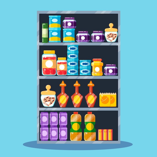 Free vector flat design pantry with jars and bottles