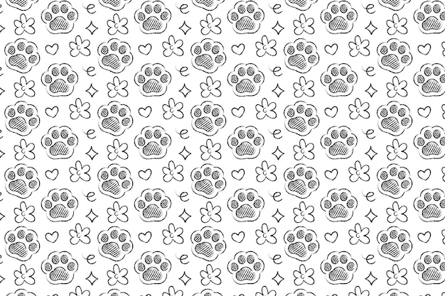 Flat design paw prints background