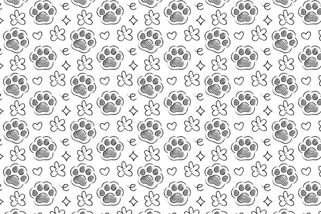 Flat design paw prints background