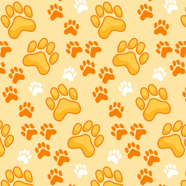 Flat design paw prints background