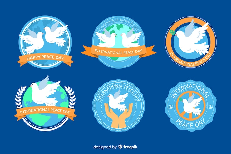 Free Vector flat design peace day badge collection